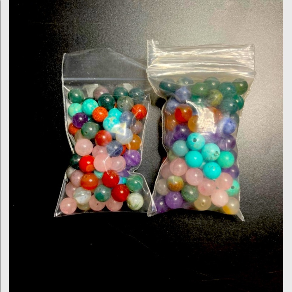 2 bags of 7mm gemstone beads, turquoise, carnelian, sodalite, amethyst, etc.